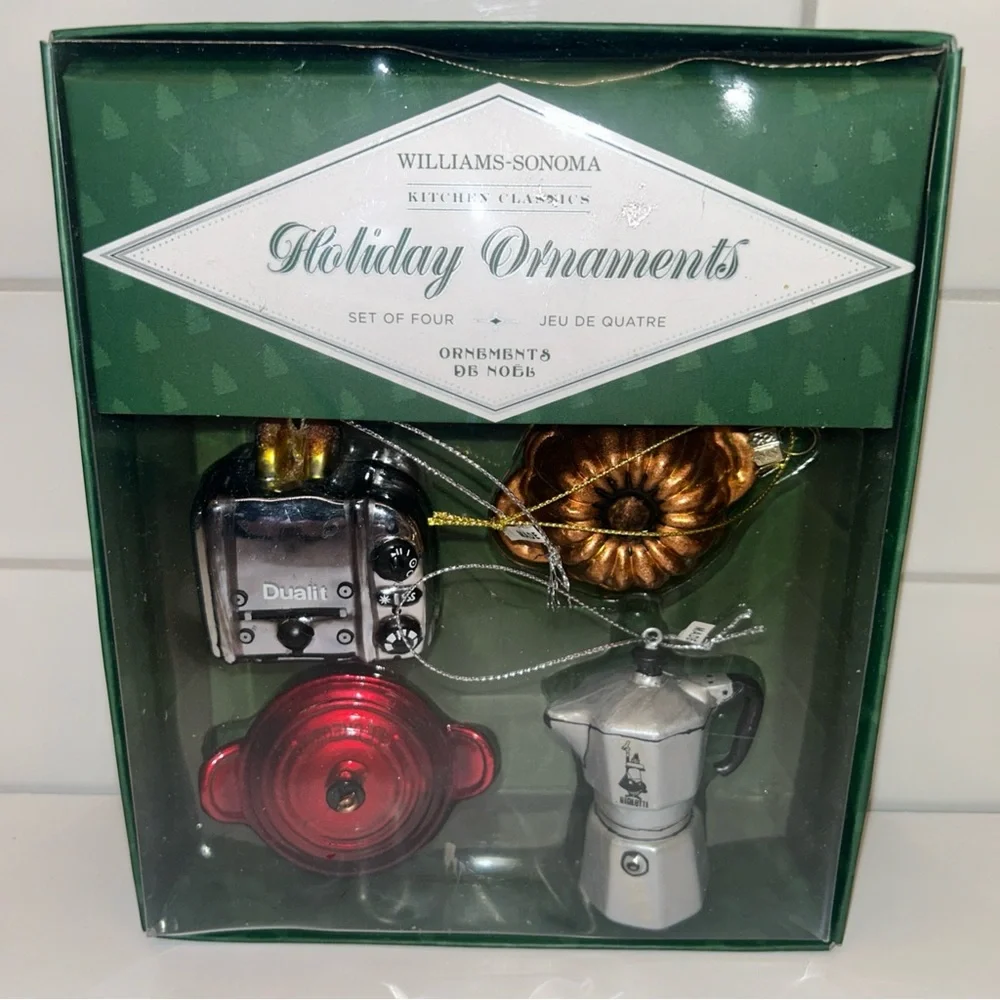 Williams Sonoma Kitchen Classics Appliances Holiday 4 Ornaments Le Creuset NEW